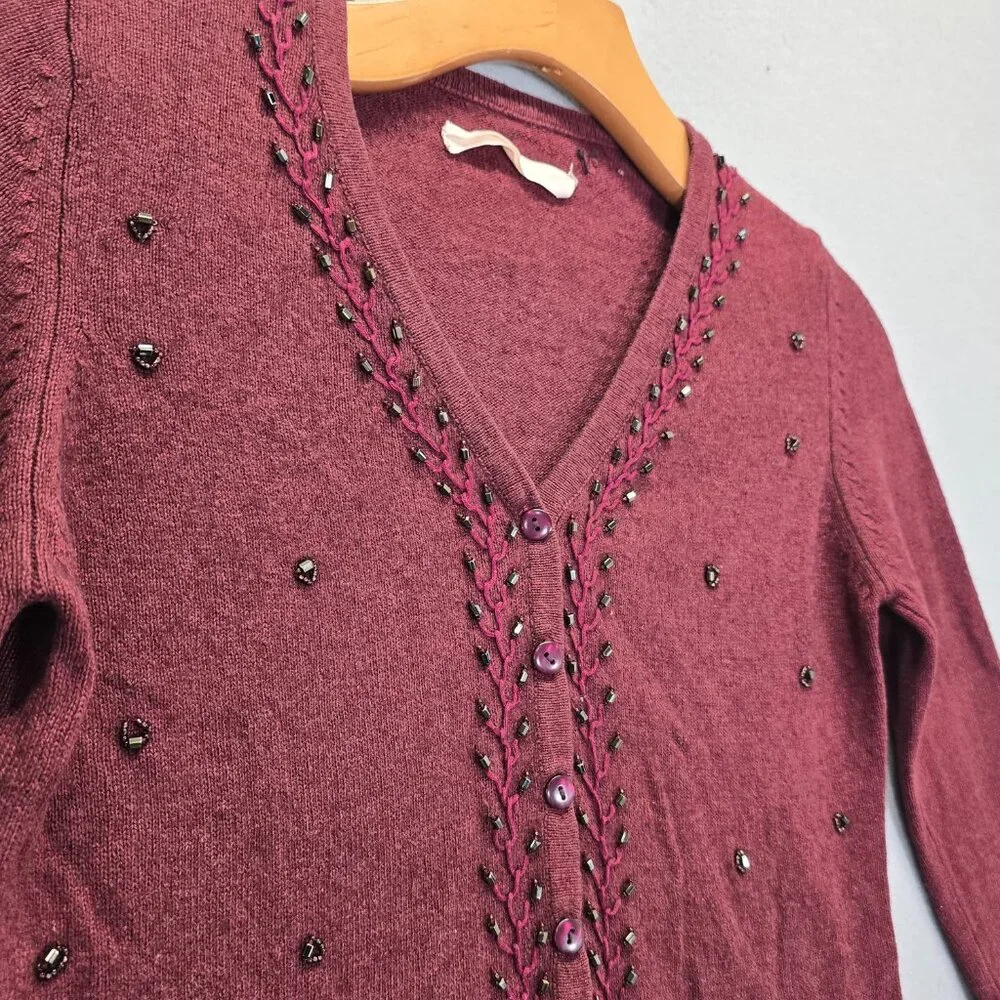 Anthropologie Cardigan S Sleeping On Snow Burgund EmbellishedSweater Angora